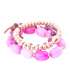 Peony Fuchsia Pink Jade Golden Bracelet Set - Barse Jewelry