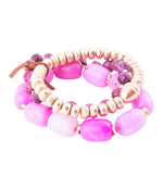 Peony Fuchsia Pink Jade Golden Bracelet Set - Barse Jewelry