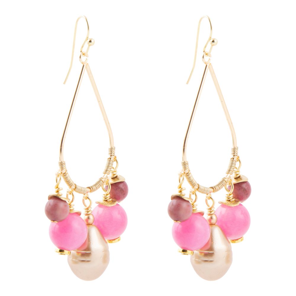 Peony Fuchsia Pink Jade Golden Drop Earrings - Barse Jewelry