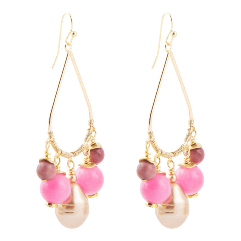 Peony Fuchsia Pink Jade Golden Drop Earrings - Barse Jewelry