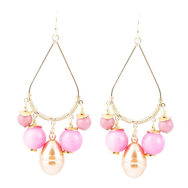 Peony Fuchsia Pink Jade Golden Drop Earrings - Barse Jewelry