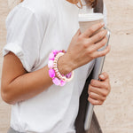 Peony Fuchsia Pink Jade Golden Stretch Bracelet Set - Barse Jewelry