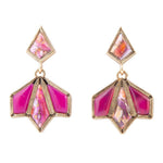 Pink Agate and Shell Matrix Golden Statement Earrings - Barse Jewelry