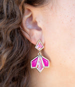Pink Agate and Shell Matrix Golden Statement Earrings - Barse Jewelry