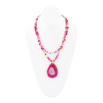 Pink Agate Golden Pendant Necklace - Barse Jewelry