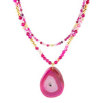 Pink Agate Golden Pendant Necklace - Barse Jewelry