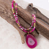 Pink Agate Golden Pendant Necklace - Barse Jewelry