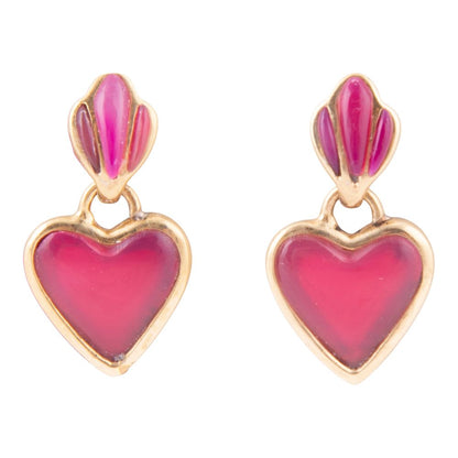 Pink Agate Heart Drop Golden Earrings - Barse Jewelry