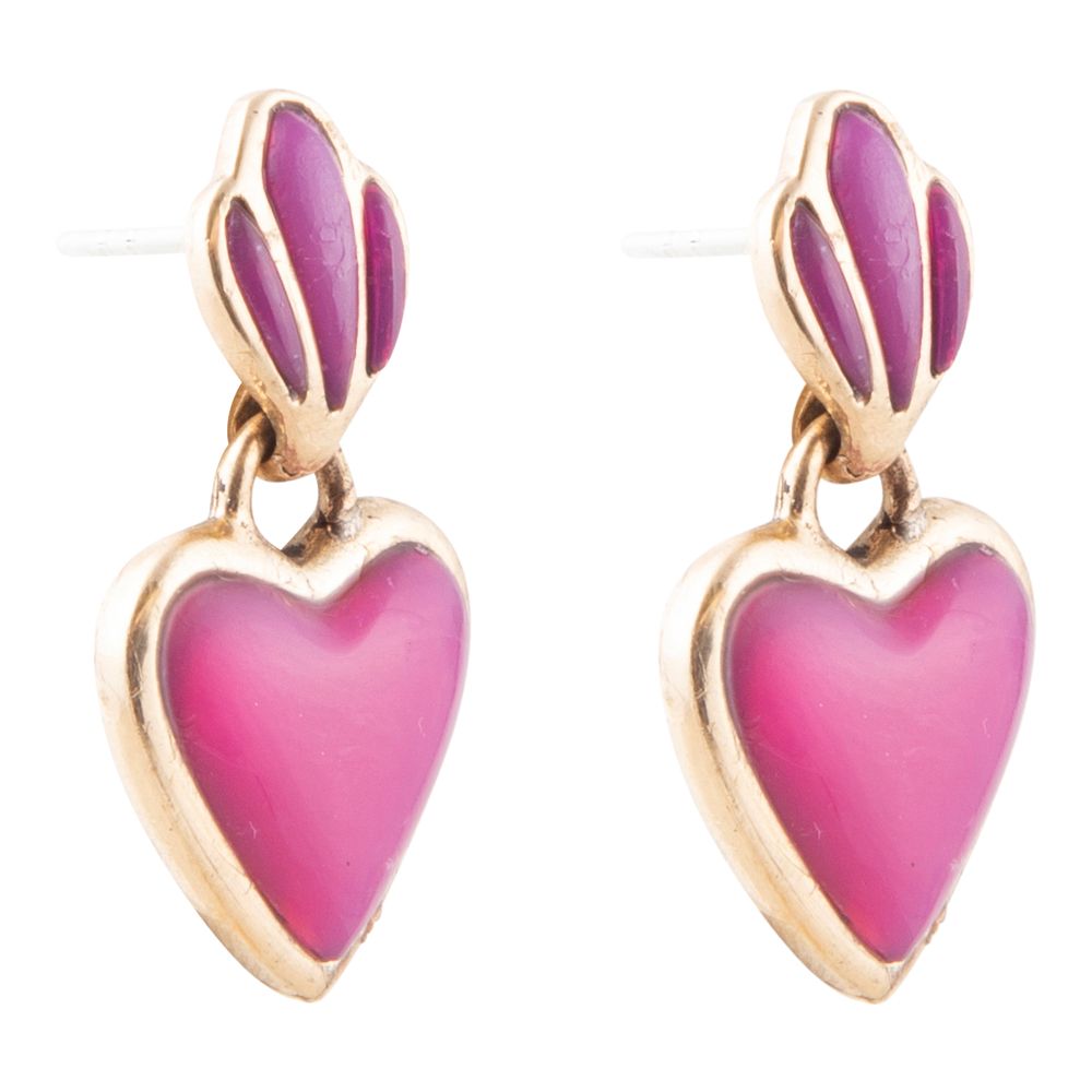 Pink Agate Heart Drop Golden Earrings - Barse Jewelry