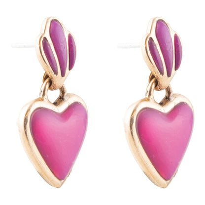 Pink Agate Heart Drop Golden Earrings - Barse Jewelry