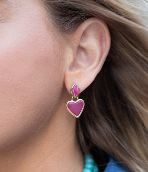 Pink Agate Heart Drop Golden Earrings - Barse Jewelry