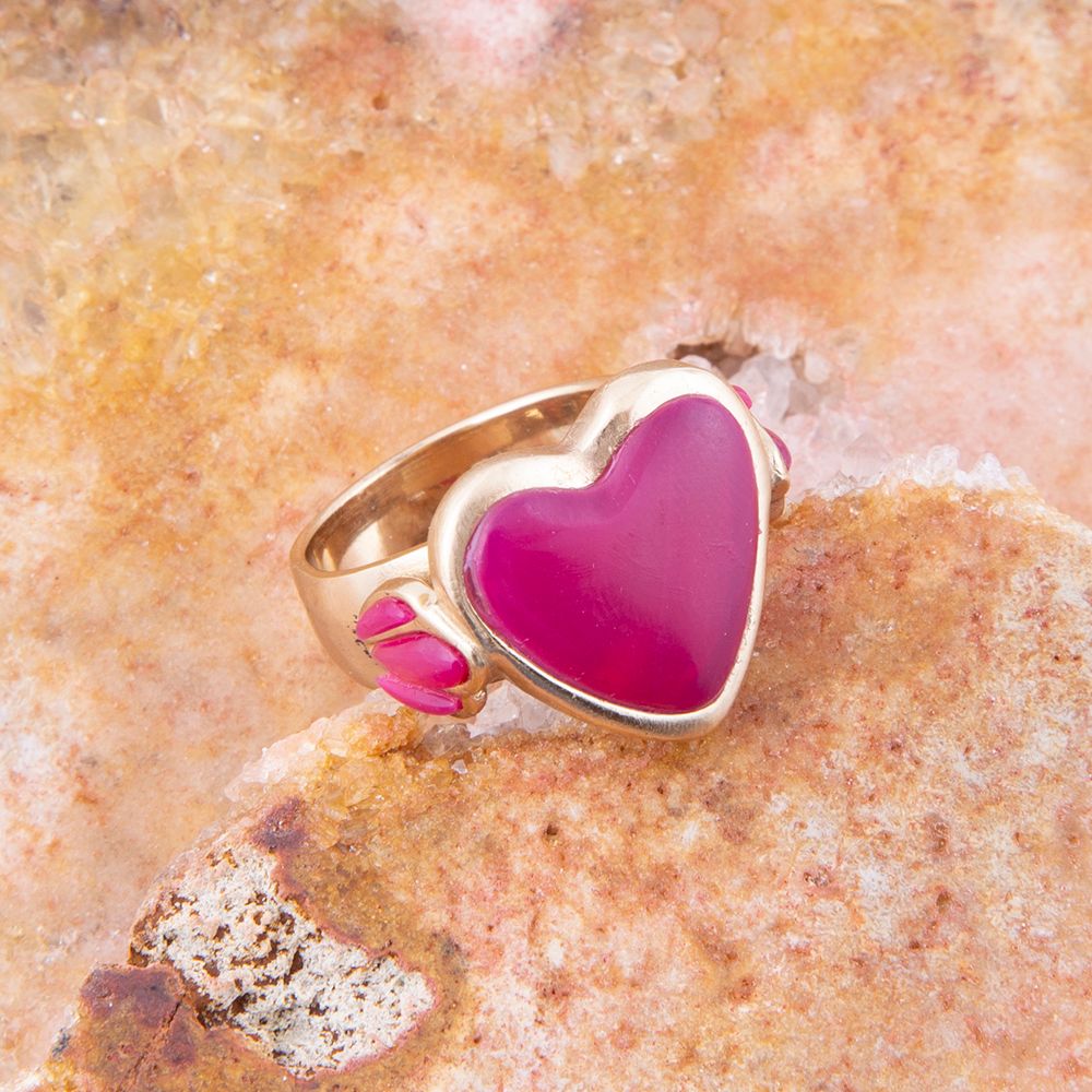 Pink Agate Heart Golden Statement Ring - Barse Jewelry