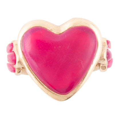 Pink Agate Heart Golden Statement Ring - Barse Jewelry