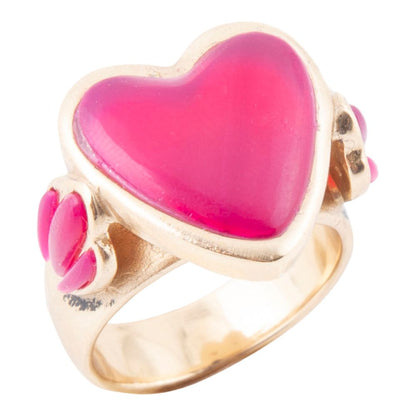 Pink Agate Heart Golden Statement Ring - Barse Jewelry