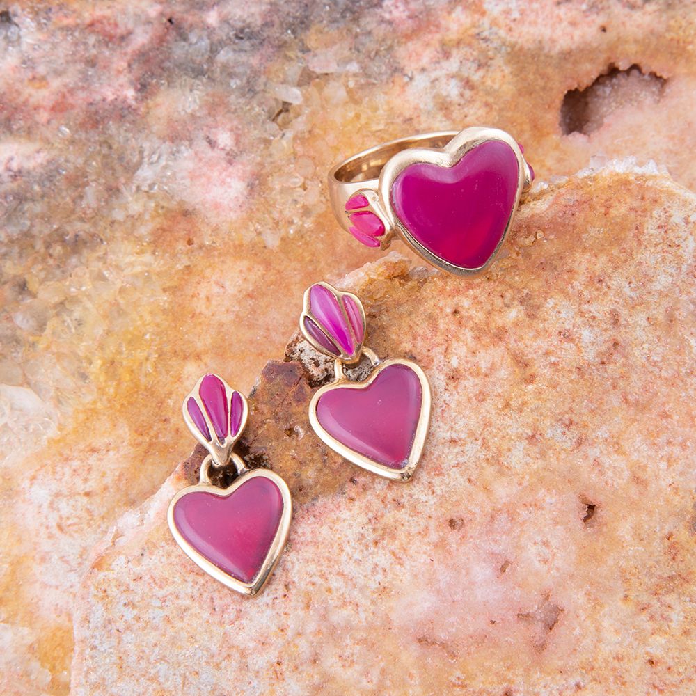 Pink Agate Heart Golden Statement Ring - Barse Jewelry