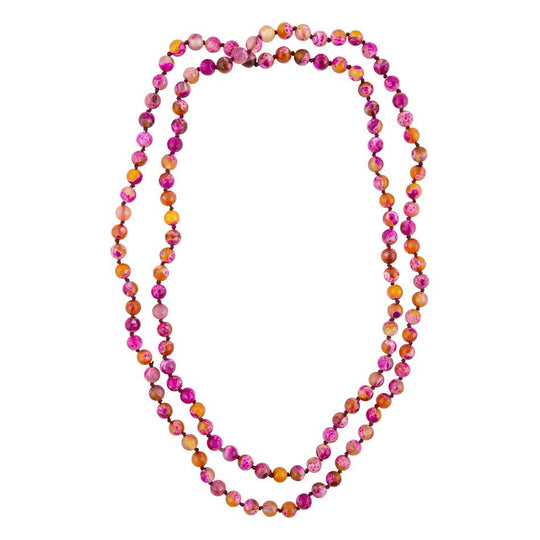Pink Agate Knotted Long Necklace