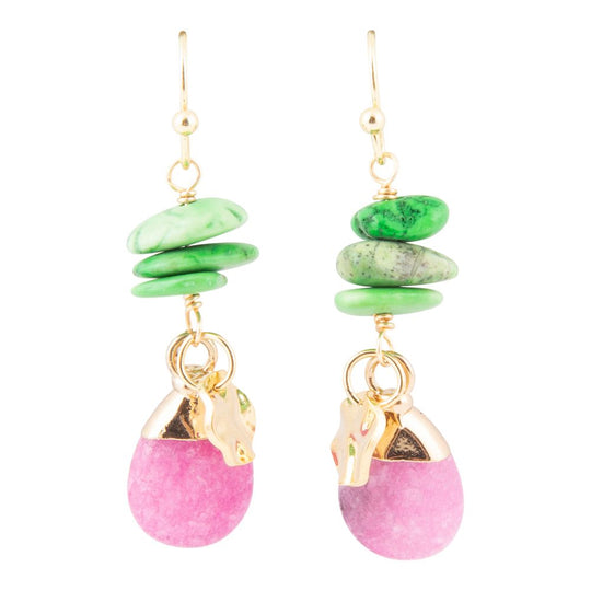 Pink Agate Lime Golden Drop Earrings