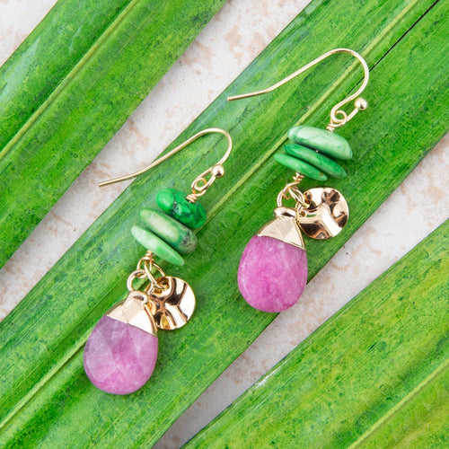 Pink Agate Lime Golden Drop Earrings - Barse Jewelry