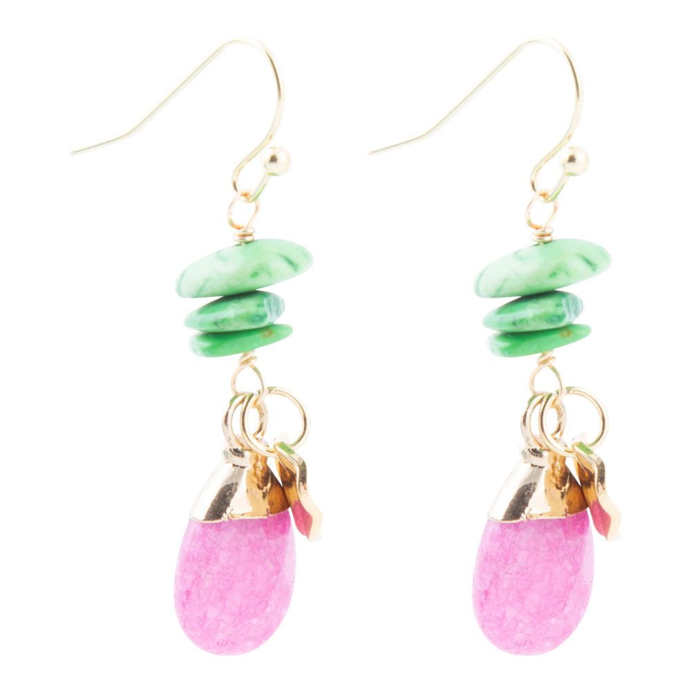 Pink Agate Lime Golden Drop Earrings - Barse Jewelry