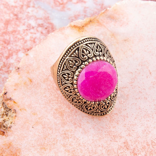 Pink Agate Punch Statement Ring - Barse Jewelry