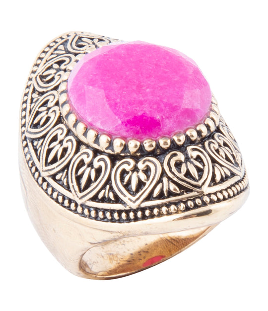 Pink Agate Punch Golden Statement Ring