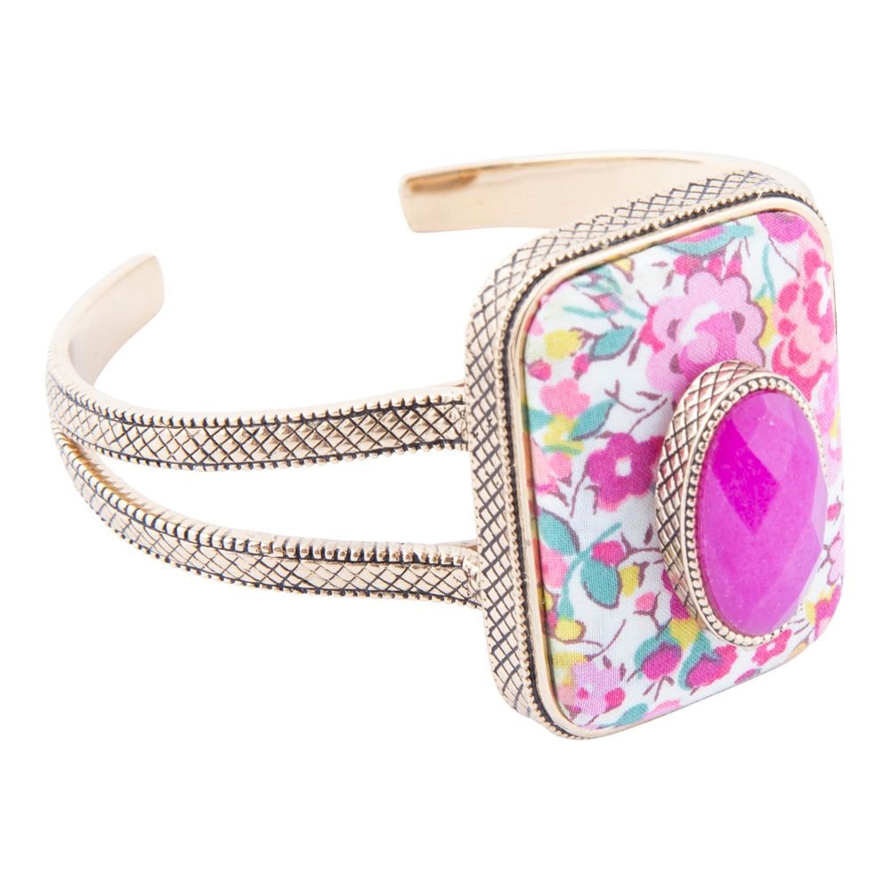 Pink Agate Stacked Stone Floral Cuff Bracelet - Barse Jewelry