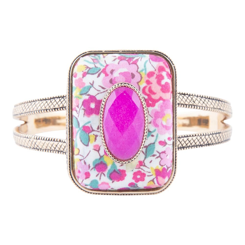Pink Agate Stacked Stone Floral Cuff Bracelet - Barse Jewelry