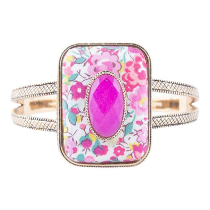 Pink Agate Stacked Stone Floral Cuff Bracelet - Barse Jewelry
