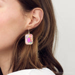 Pink Agate Stacked Stone Floral Golden Earrings - Barse Jewelry
