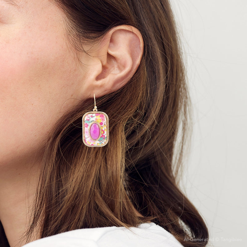 Pink Agate Stacked Stone Floral Golden Earrings - Barse Jewelry