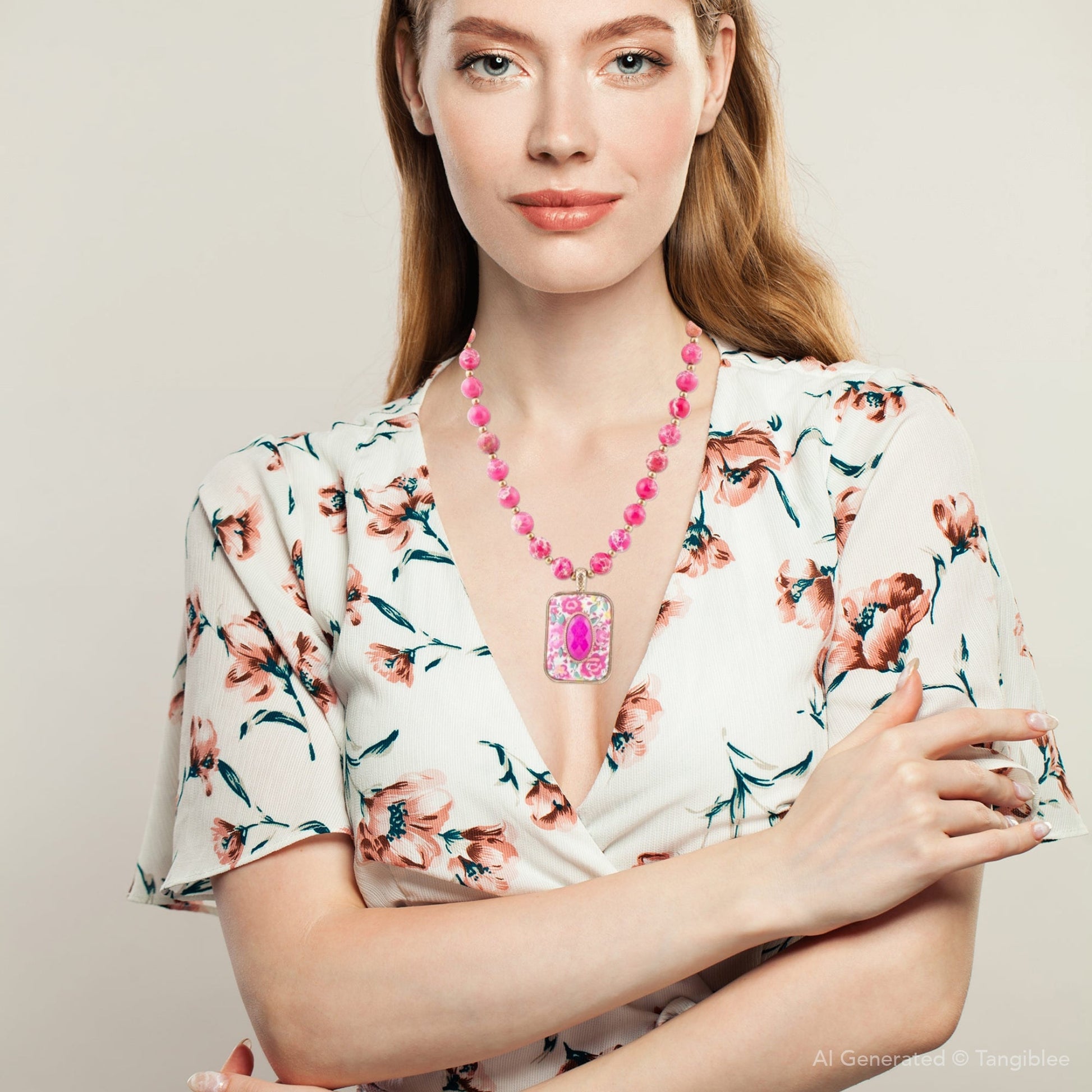 Pink Agate Stacked Stone Floral Pendant Necklace - Barse Jewelry