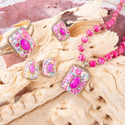 Pink Agate Stacked Stone Floral Pendant Necklace - Barse Jewelry