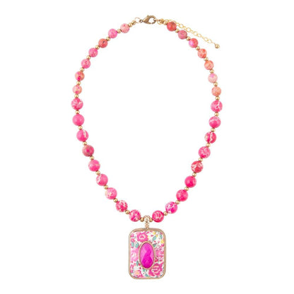 Pink Agate Stacked Stone Floral Pendant Necklace - Barse Jewelry