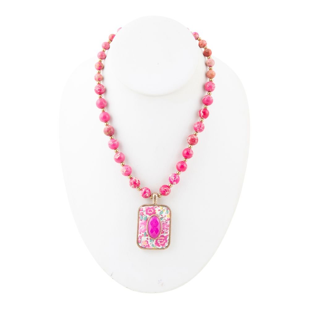 Pink Agate Stacked Stone Floral Pendant Necklace - Barse Jewelry
