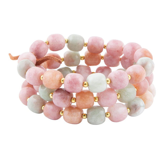 Pink and Green Pastel Jade Triple Stretch Bracelet Set