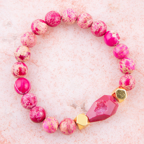 Pink Jasper Golden Stretch Bracelet - Barse Jewelry