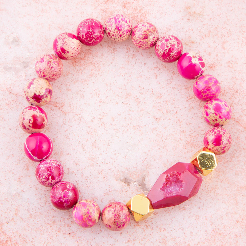 Pink Jasper Golden Stretch Bracelet - Barse Jewelry
