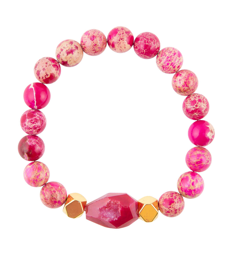 Pink Jasper Golden Stretch Bracelet - Barse Jewelry