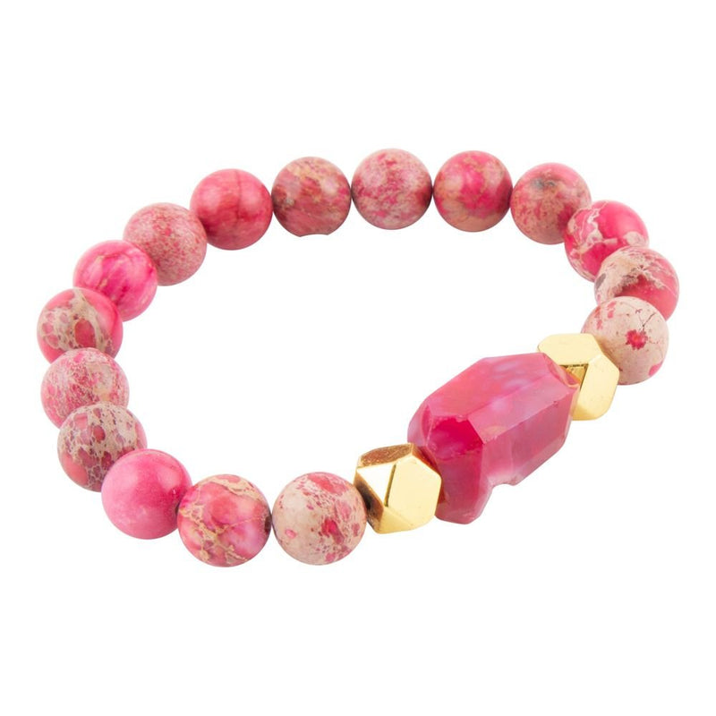 Pink Jasper Golden Stretch Bracelet - Barse Jewelry