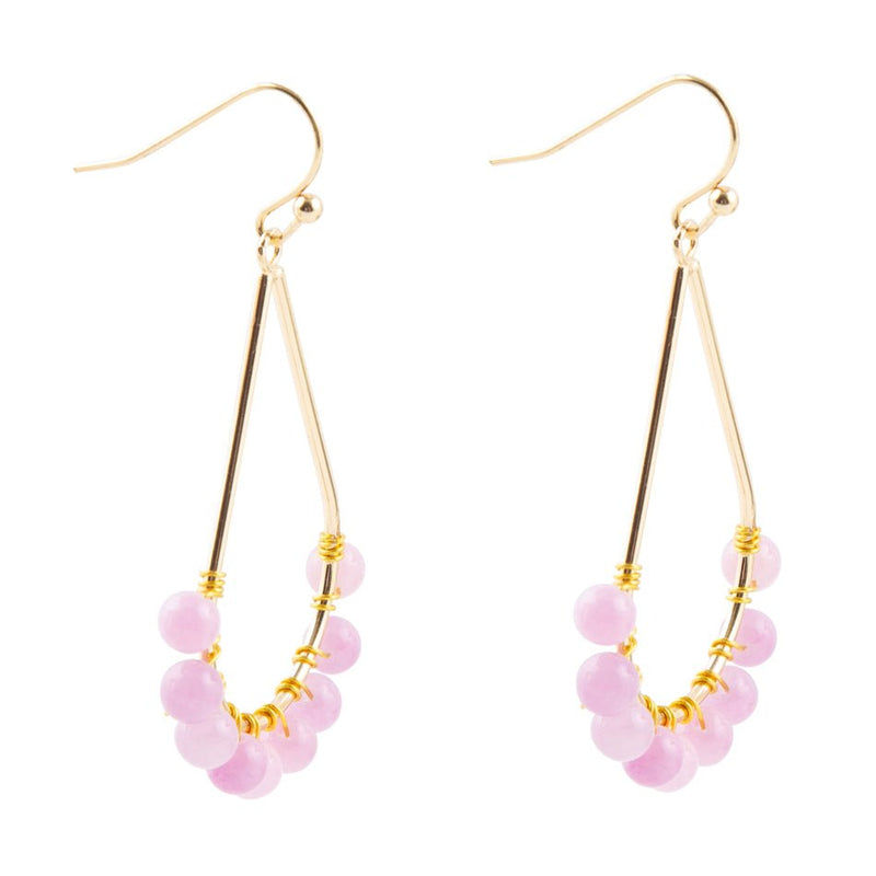 Pink Lilac Jade and Golden Teardrop Earrings - Barse Jewelry