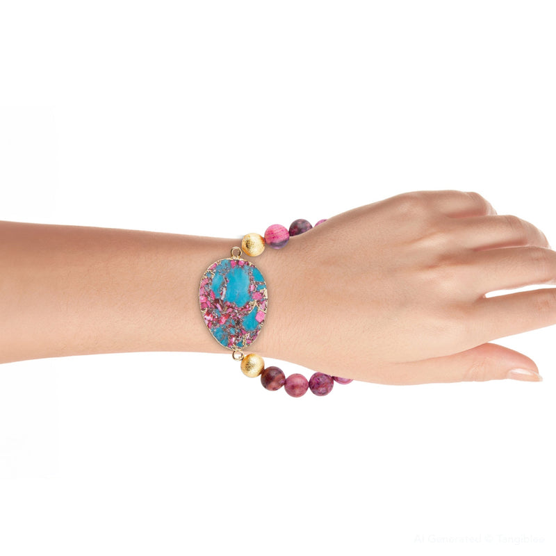 Pink Magenta Dreams Agate Slab Stretch Bracelet - Barse Jewelry