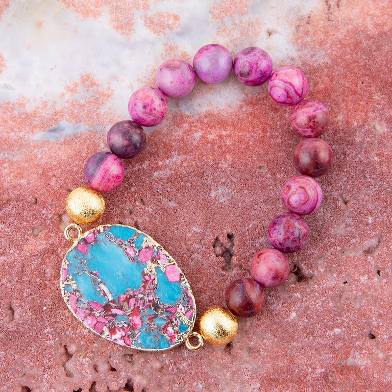 Pink Magenta Dreams Agate Slab Stretch Bracelet - Barse Jewelry