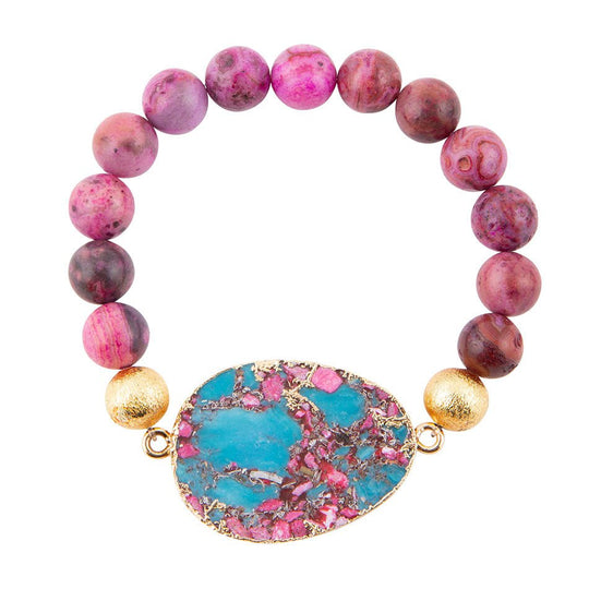 Pink Magenta Dreams Agate Slab Stretch Bracelet