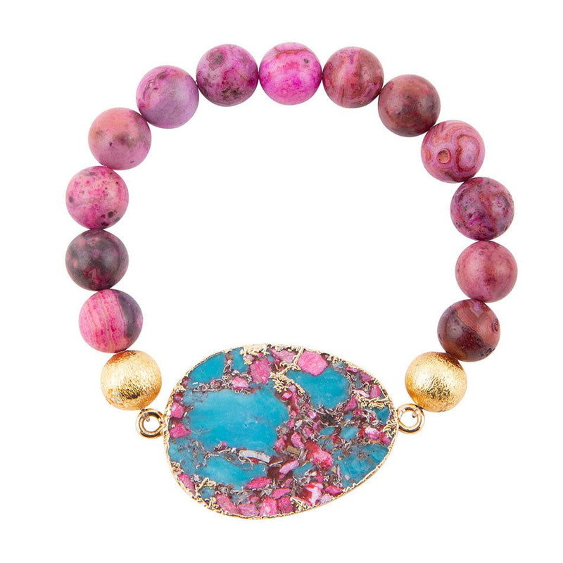 Pink Magenta Dreams Agate Slab Stretch Bracelet - Barse Jewelry