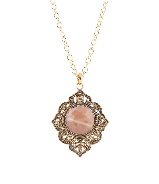 Pink Moonstone Golden Pendant Necklace