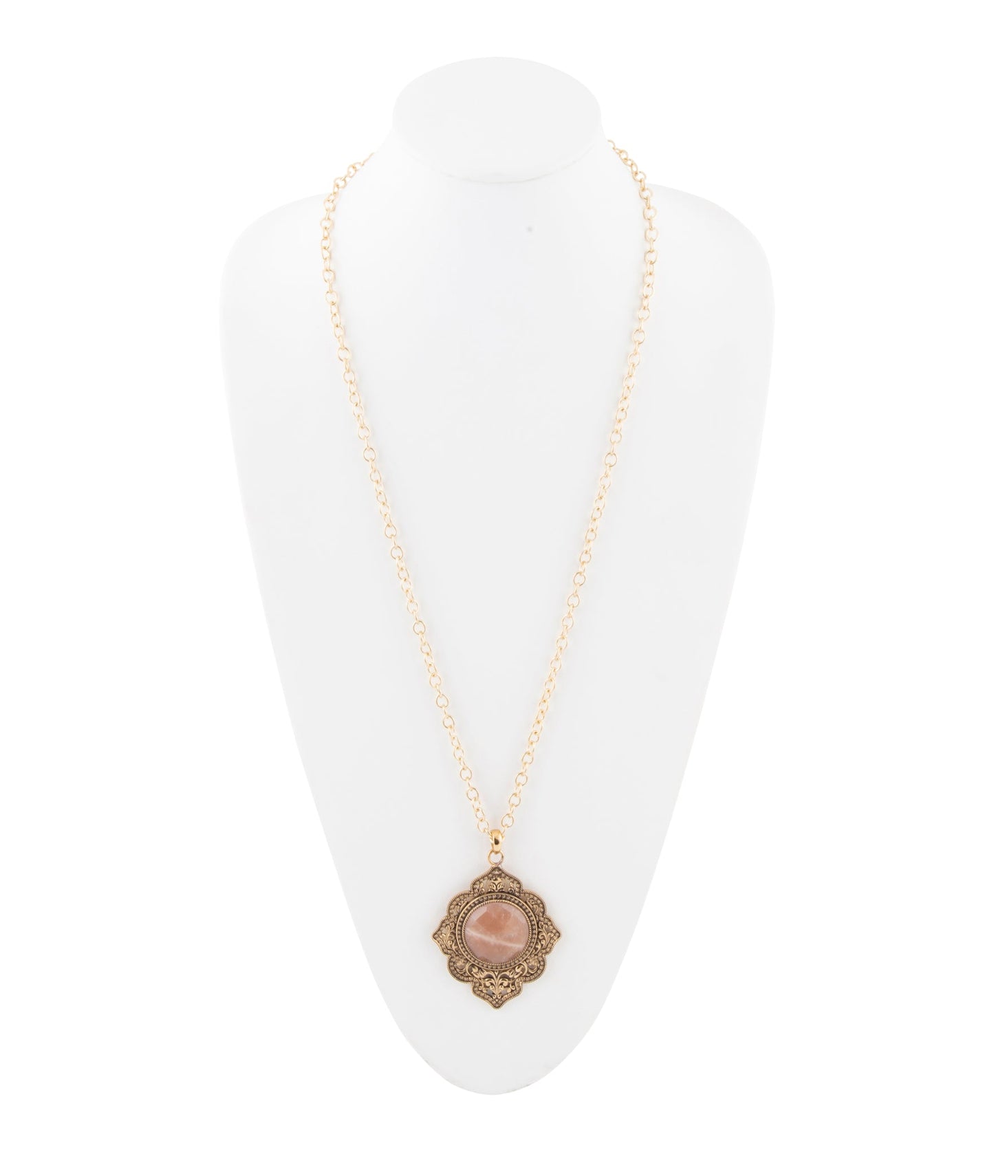Pink Moonstone Golden Pendant Necklace - Barse Jewelry