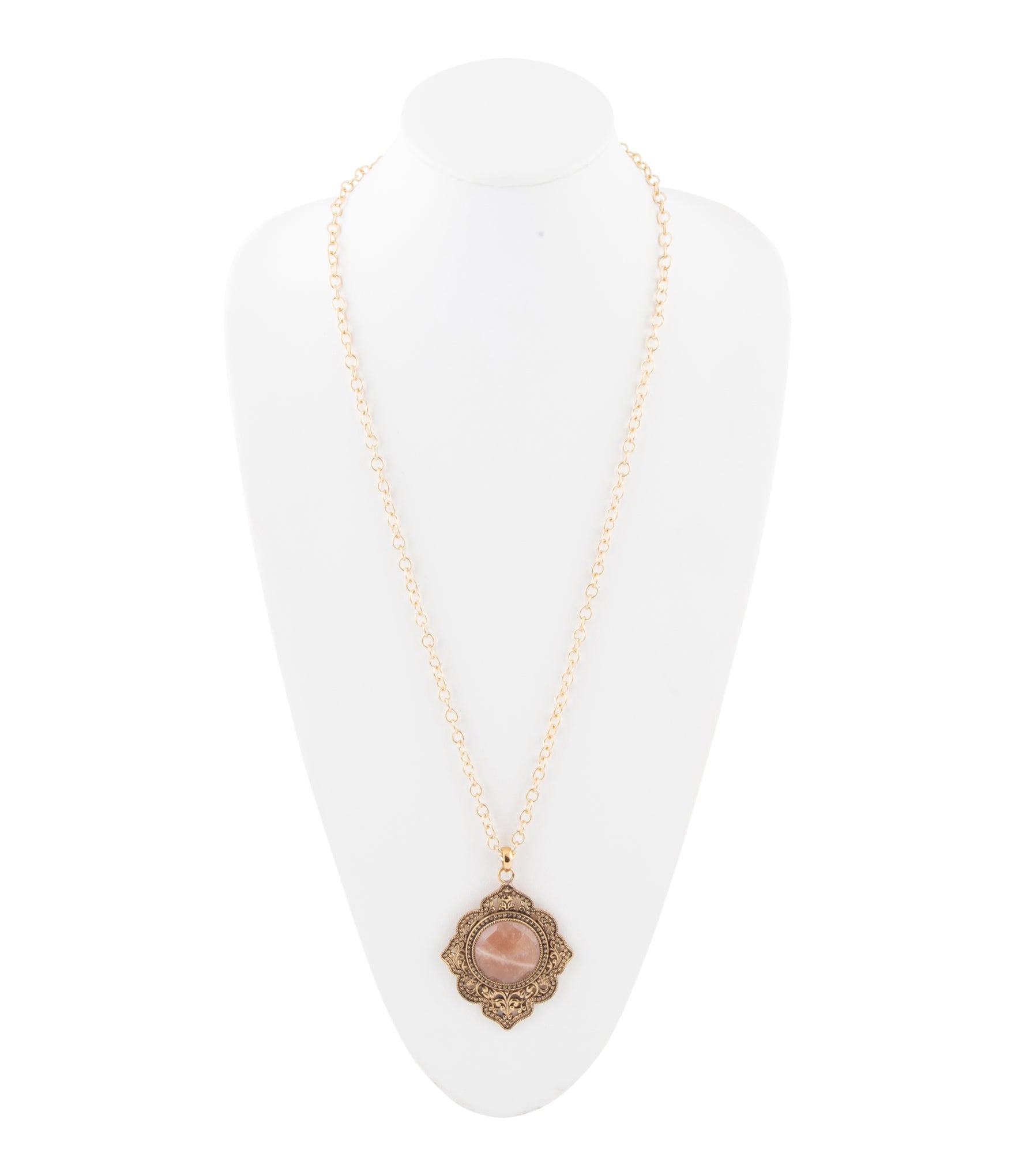 Pink Moonstone Golden Pendant Necklace - Barse Jewelry