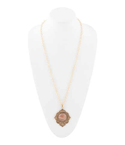 Pink Moonstone Golden Pendant Necklace - Barse Jewelry