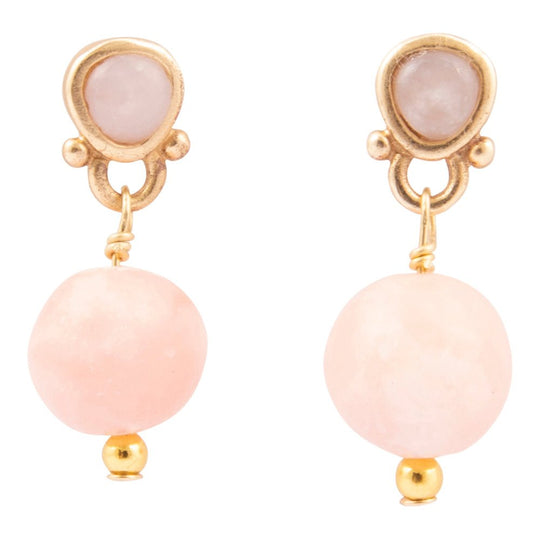 Pink Opal Golden Drop Post Earrings