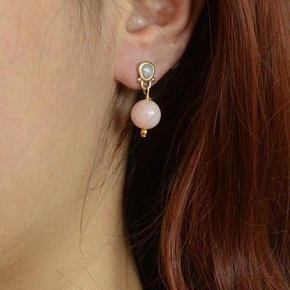 Pink Opal Golden Drop Post Earrings - Barse Jewelry